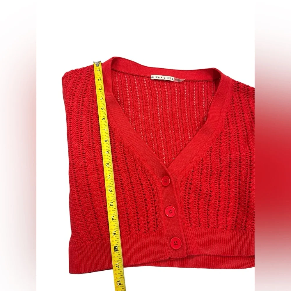 Alice + Olivia Red Windsor Deep V-Neck Slouchy Knitted Cardigan Sweater Wool XS - Picture 14 of 16